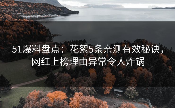 51爆料盘点：花絮5条亲测有效秘诀，网红上榜理由异常令人炸锅