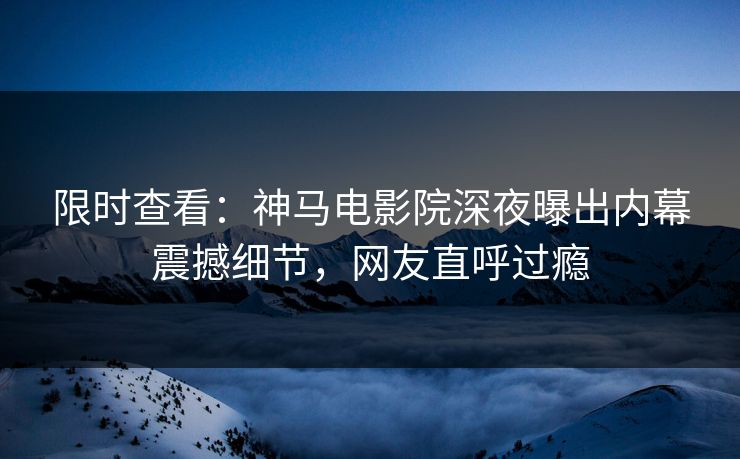 限时查看：神马电影院深夜曝出内幕震撼细节，网友直呼过瘾