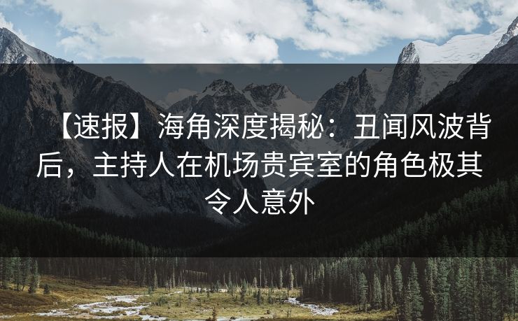 【速报】海角深度揭秘：丑闻风波背后，主持人在机场贵宾室的角色极其令人意外