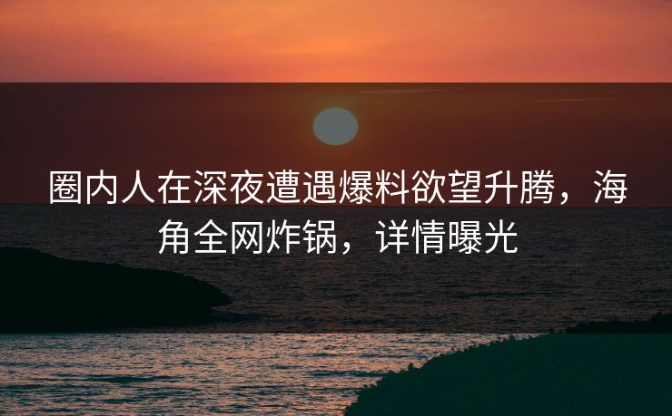 圈内人在深夜遭遇爆料欲望升腾，海角全网炸锅，详情曝光